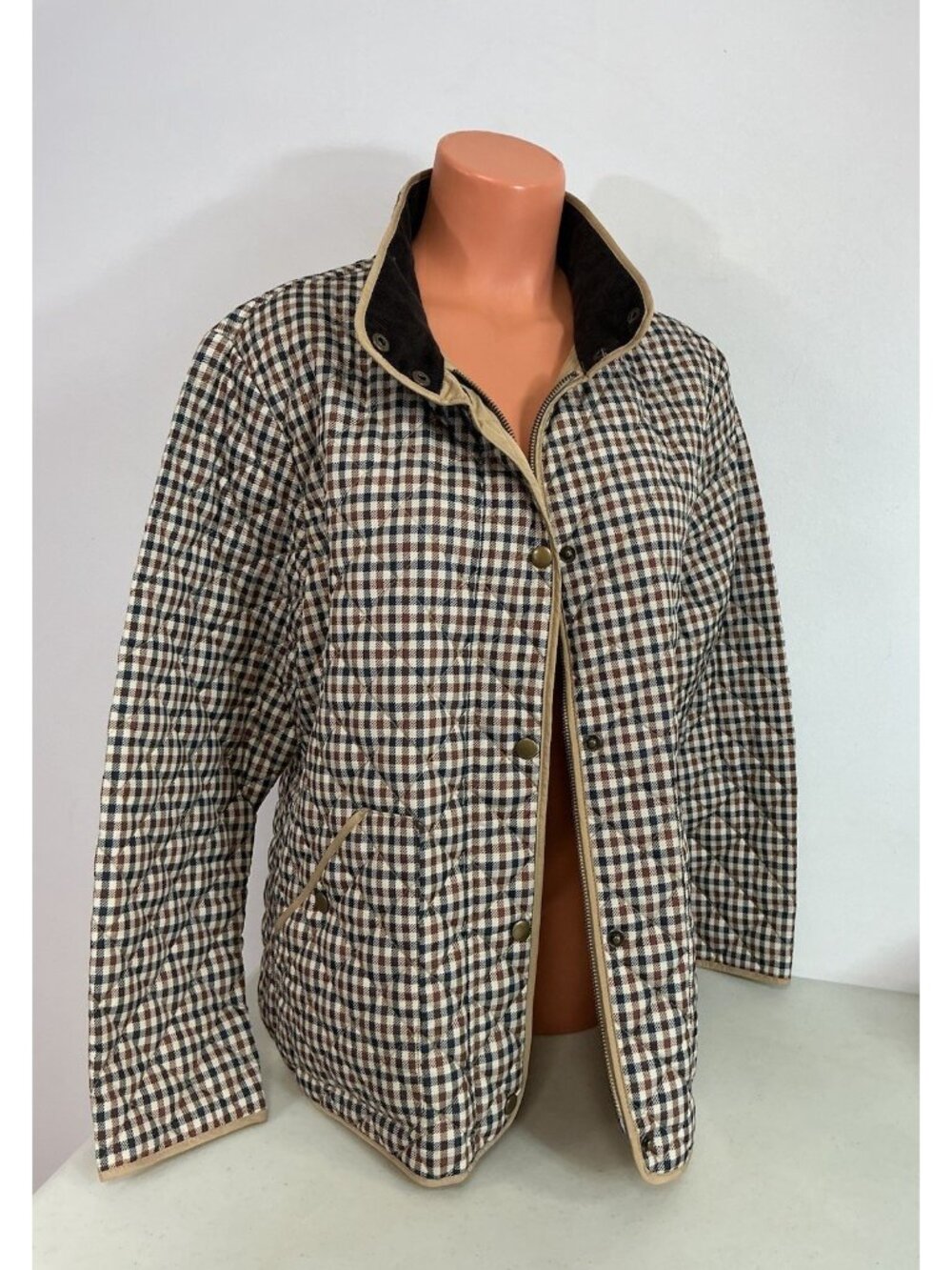 Lands End Plaid Coat Quilted Preppy Jacket Womens Large